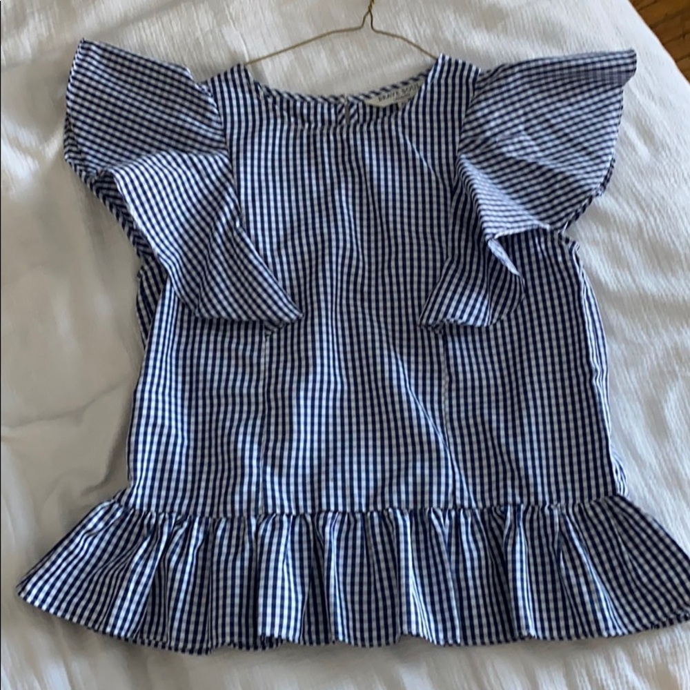 Blue gingham ruffle top - XS - ASOS